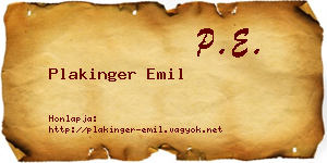 Plakinger Emil névjegykártya